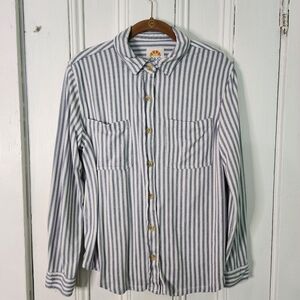 Women's Top, C & C California, Button down white & blue stripes, Medium.